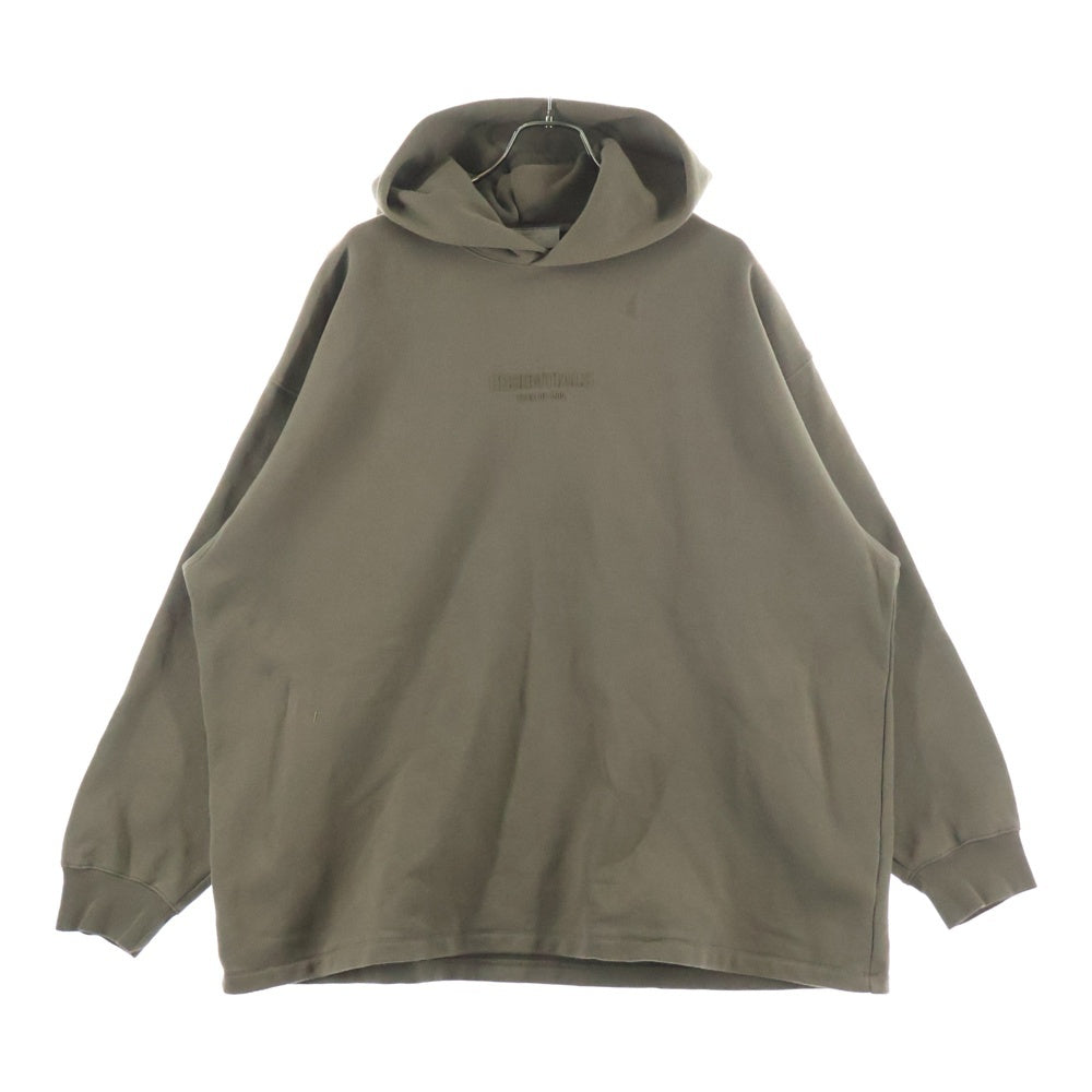 FEAR OF GOD ESSENTIALS(フィアオブゴッド エッセンシャルズ) フロントフロッキーロゴプリント オーバーサイズ プルオーバーパーカー フーディー ブラウン