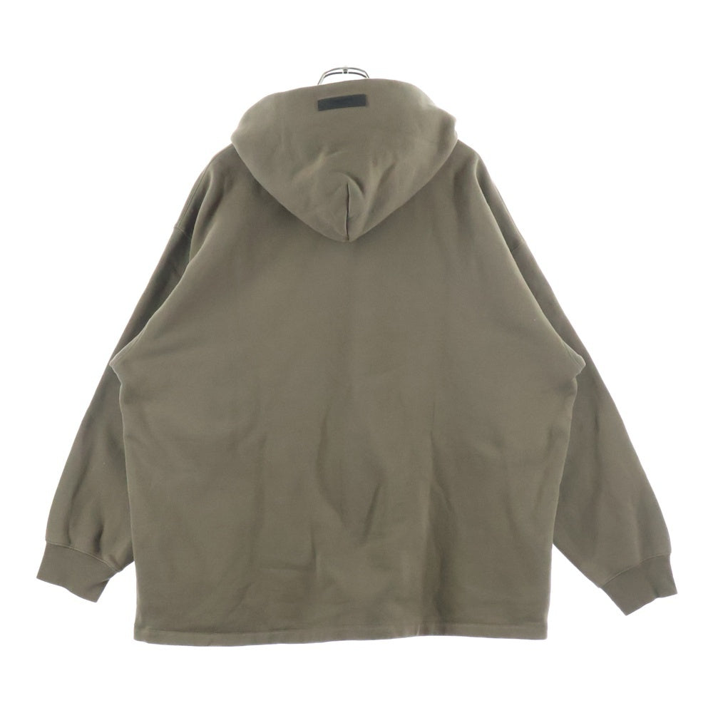 FEAR OF GOD ESSENTIALS(フィアオブゴッド エッセンシャルズ) フロントフロッキーロゴプリント オーバーサイズ プルオーバーパーカー フーディー ブラウン