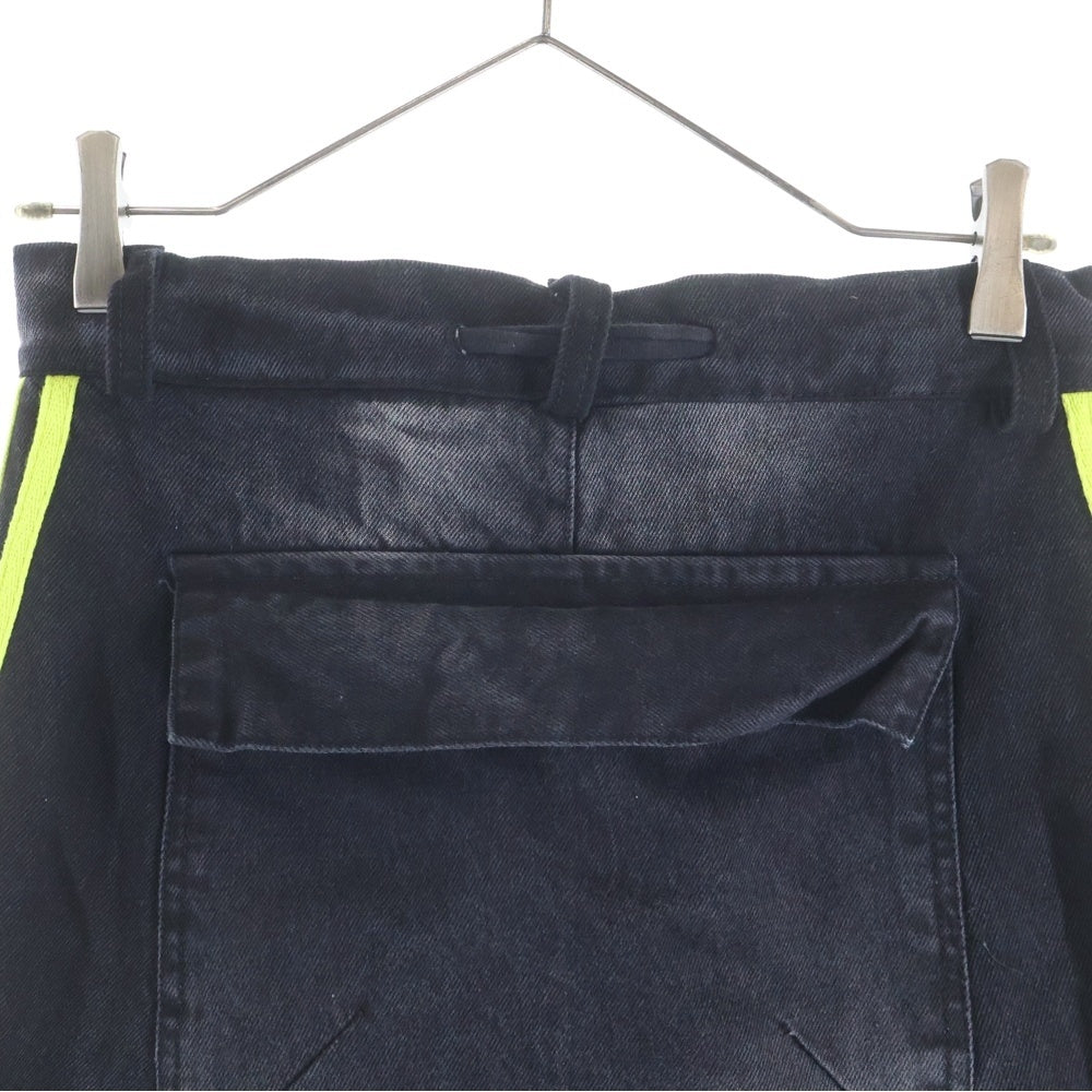 YORI SPORT(ヨリ スポーツ) 5STRIPE DENIM ダメージ加工 サイドストライプ デニム ブラック レディース