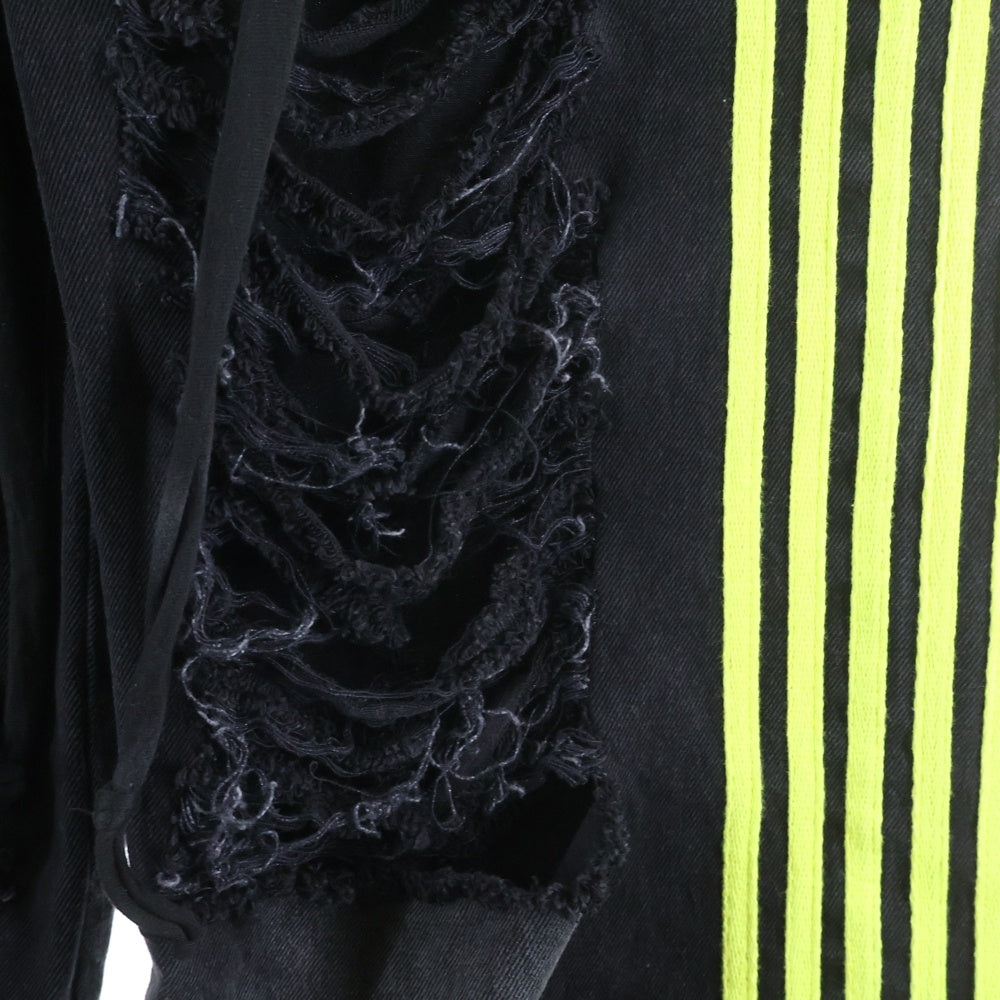 YORI SPORT(ヨリ スポーツ) 5STRIPE DENIM ダメージ加工 サイドストライプ デニム ブラック レディース