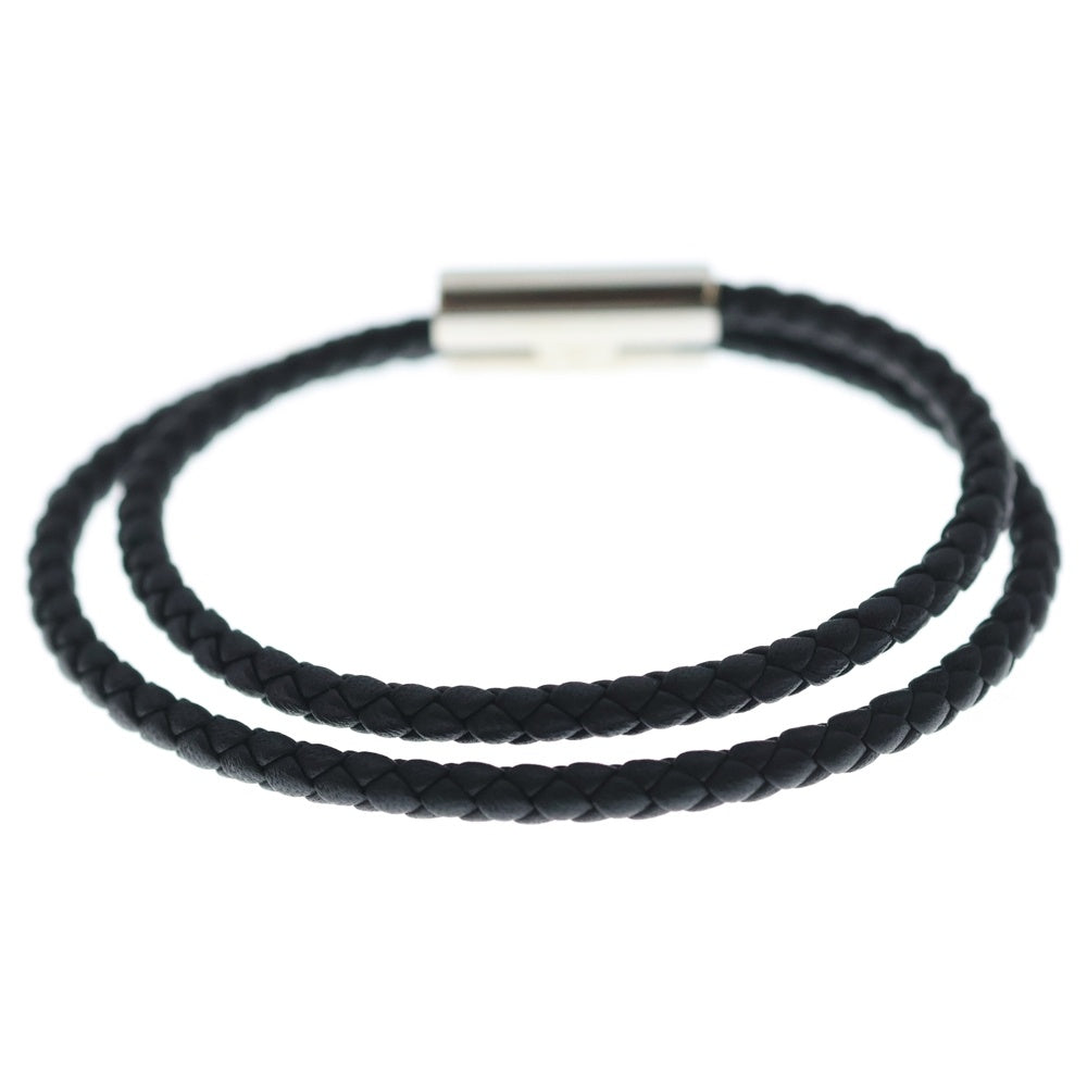HERMES(エルメス) トゥルニス トレッセ Hロゴ ノワール レザー ブレスレット ブラック/シルバー