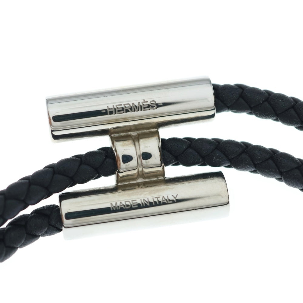HERMES(エルメス) トゥルニス トレッセ Hロゴ ノワール レザー ブレスレット ブラック/シルバー
