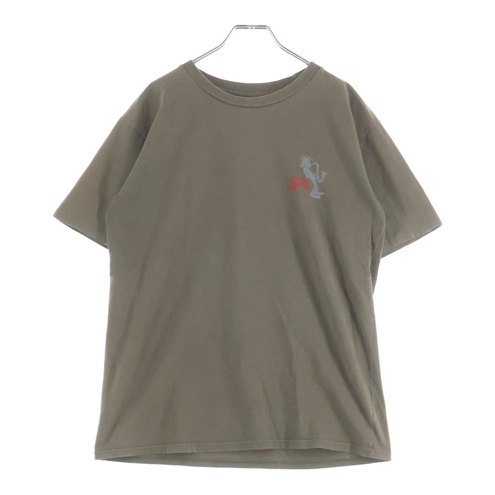 STUSSY(ステューシー) 90s OLD STUSSY オールドステューシー ジャズマン シャドーマン ロゴプリント クルーネック 半袖Tシャツカットソー ブラウン