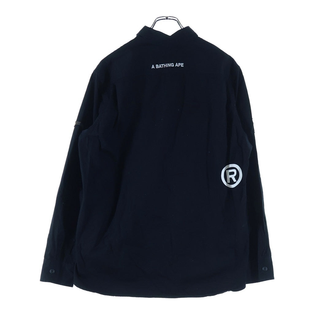 A BATHING APE(アベイシングエイプ) Relaxed Security Shirt セキュリティシステム ロゴワッペン ワーク長袖シャツ ブラック 001SHH301004X