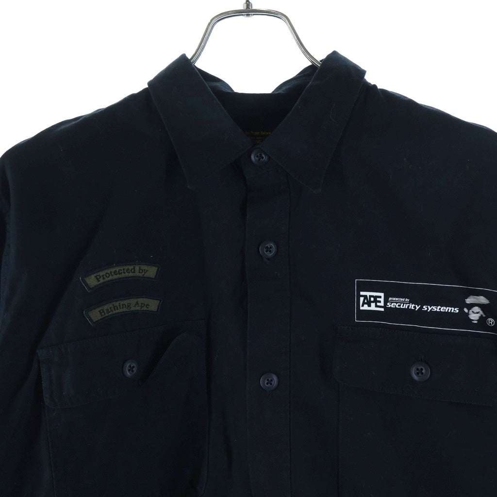 A BATHING APE(アベイシングエイプ) Relaxed Security Shirt セキュリティシステム ロゴワッペン ワーク長袖シャツ ブラック 001SHH301004X