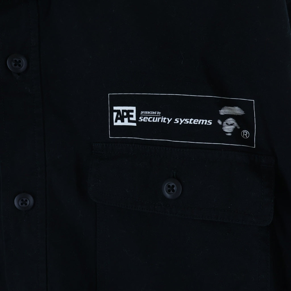 A BATHING APE(アベイシングエイプ) Relaxed Security Shirt セキュリティシステム ロゴワッペン ワーク長袖シャツ ブラック 001SHH301004X