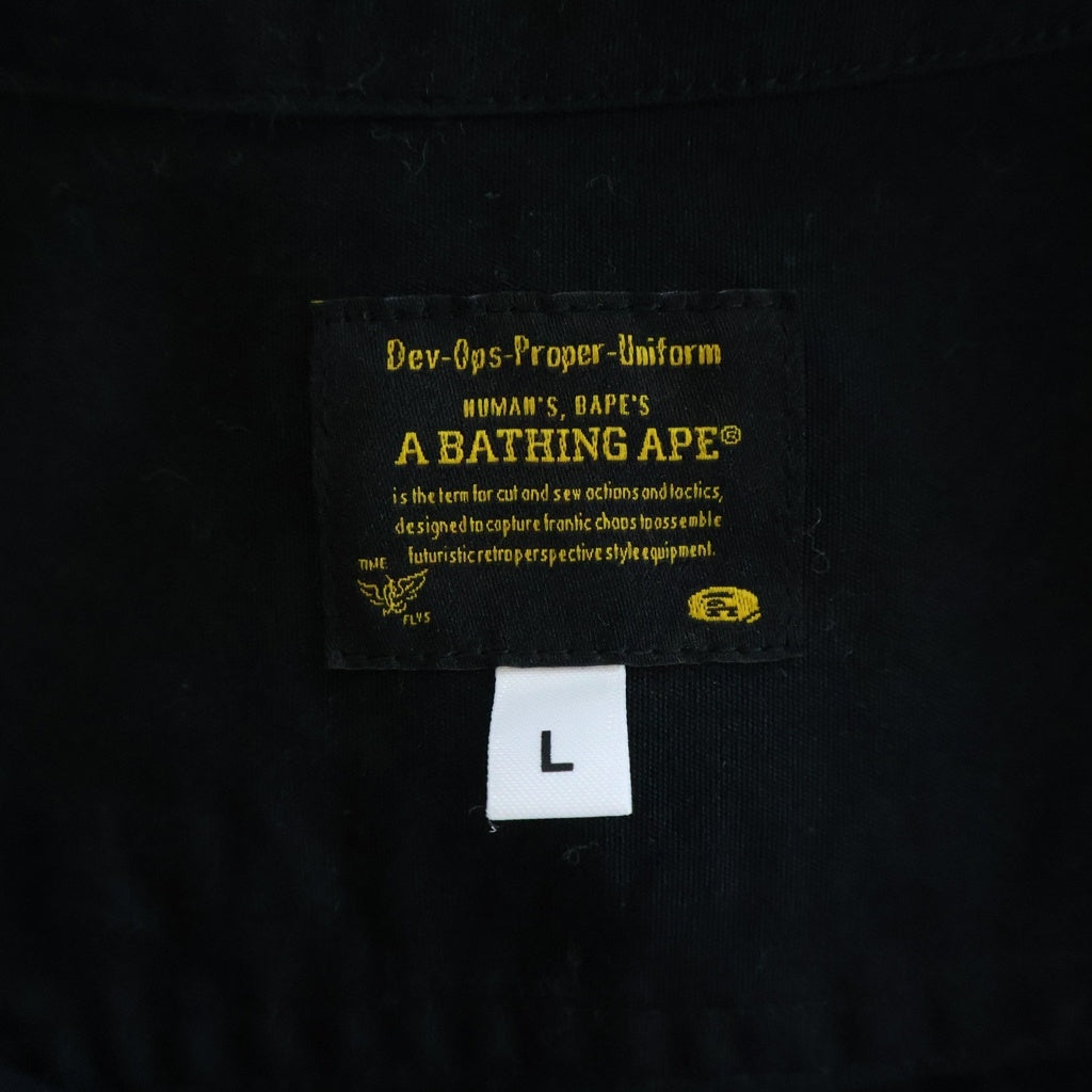 A BATHING APE(アベイシングエイプ) Relaxed Security Shirt セキュリティシステム ロゴワッペン ワーク長袖シャツ ブラック 001SHH301004X