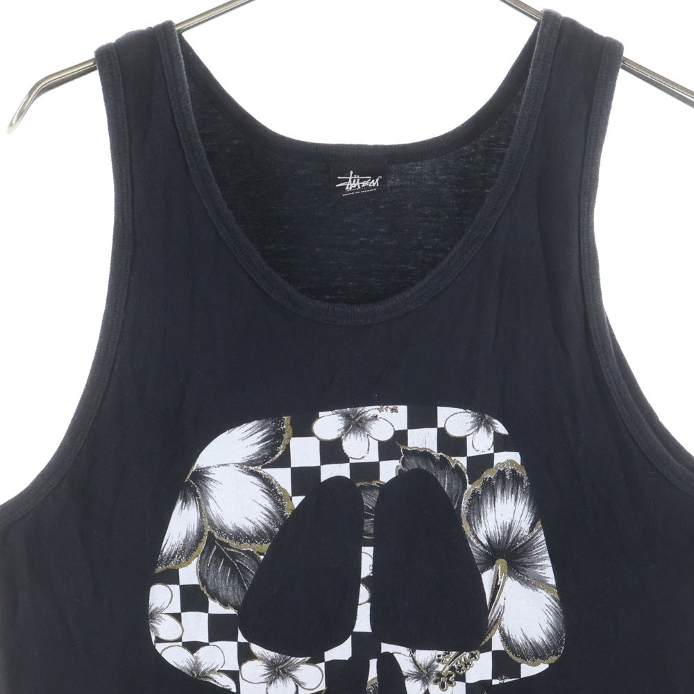 STUSSY(ステューシー) Skull Flower スカルフラワー プリント タンクトップ ブラック