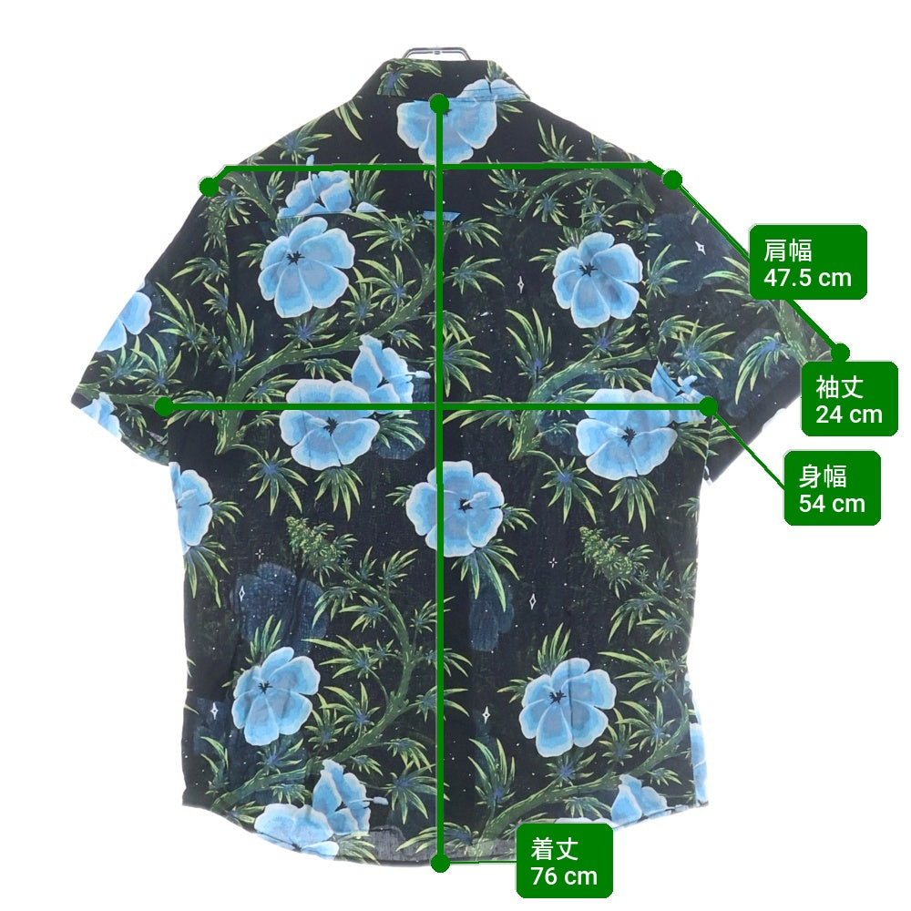 HUF(ハフ) ハイビスカス総柄 半袖 コットン アロハシャツ ブラック