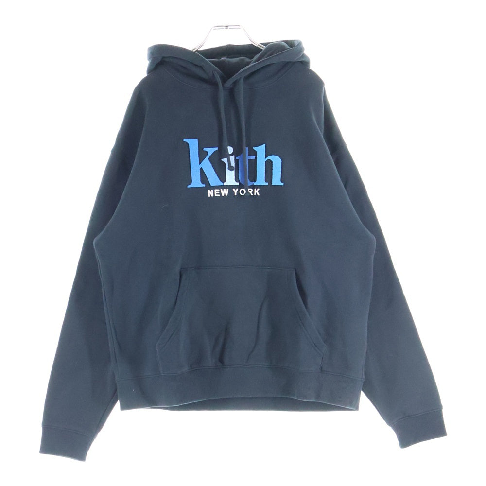 KITH(キス) Logo Embroidery Hooded 立体ロゴ 刺繍 プルオーバーパーカー ブラック 23-070-060-0096-4-0