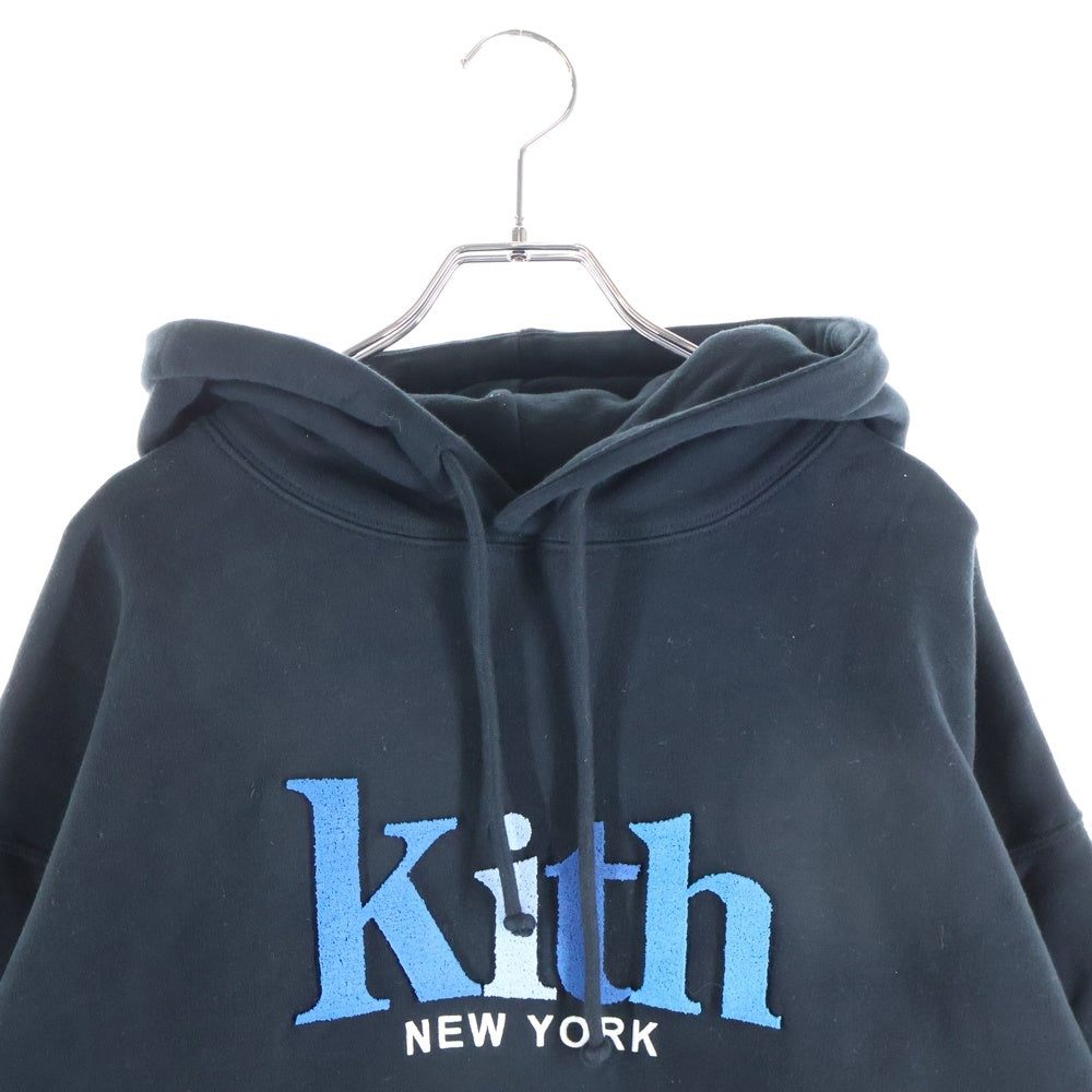 KITH(キス) Logo Embroidery Hooded 立体ロゴ 刺繍 プルオーバーパーカー ブラック 23-070-060-0096-4-0