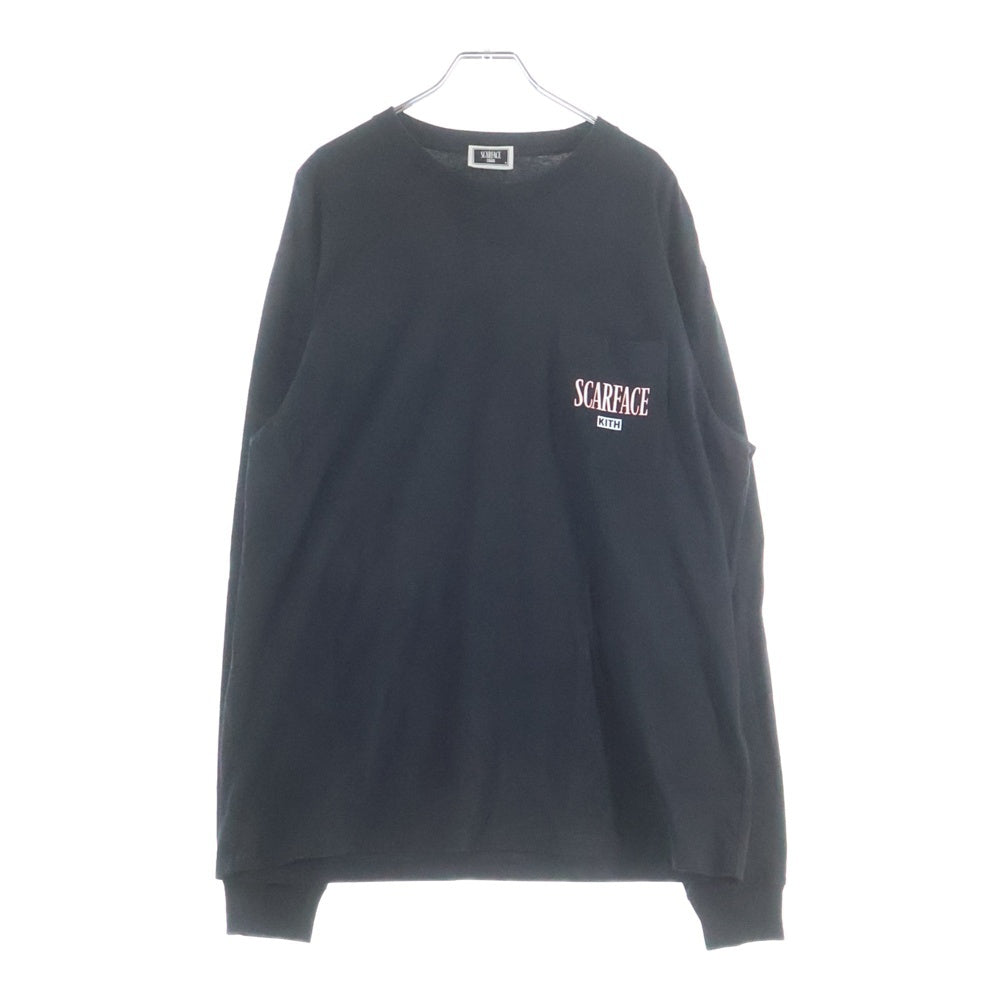 KITH(キス) 25SS × Scarface Statue L/S Pocket Tee スカーフェイス スタチュー 両面プリント クルーネック ロングスリーブ 長袖Tシャツ カットソー ブラック KHM034183