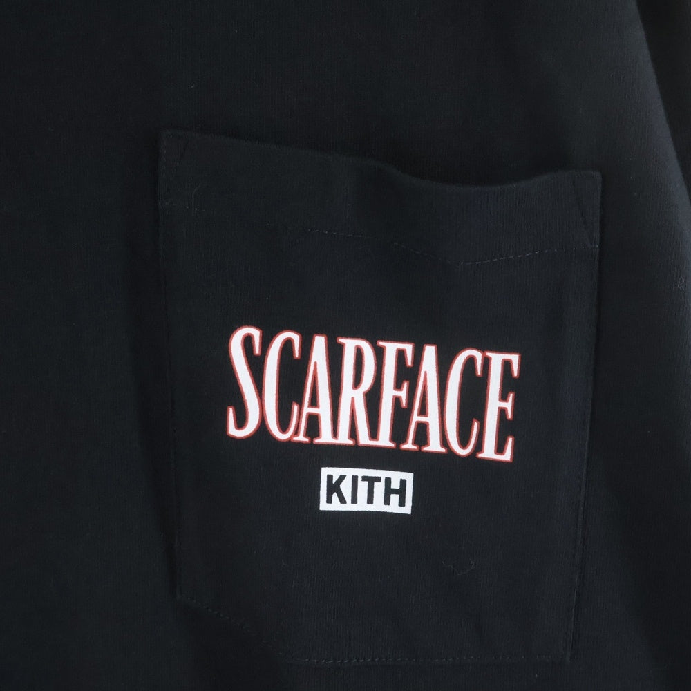 KITH(キス) 25SS × Scarface Statue L/S Pocket Tee スカーフェイス スタチュー 両面プリント クルーネック ロングスリーブ 長袖Tシャツ カットソー ブラック KHM034183
