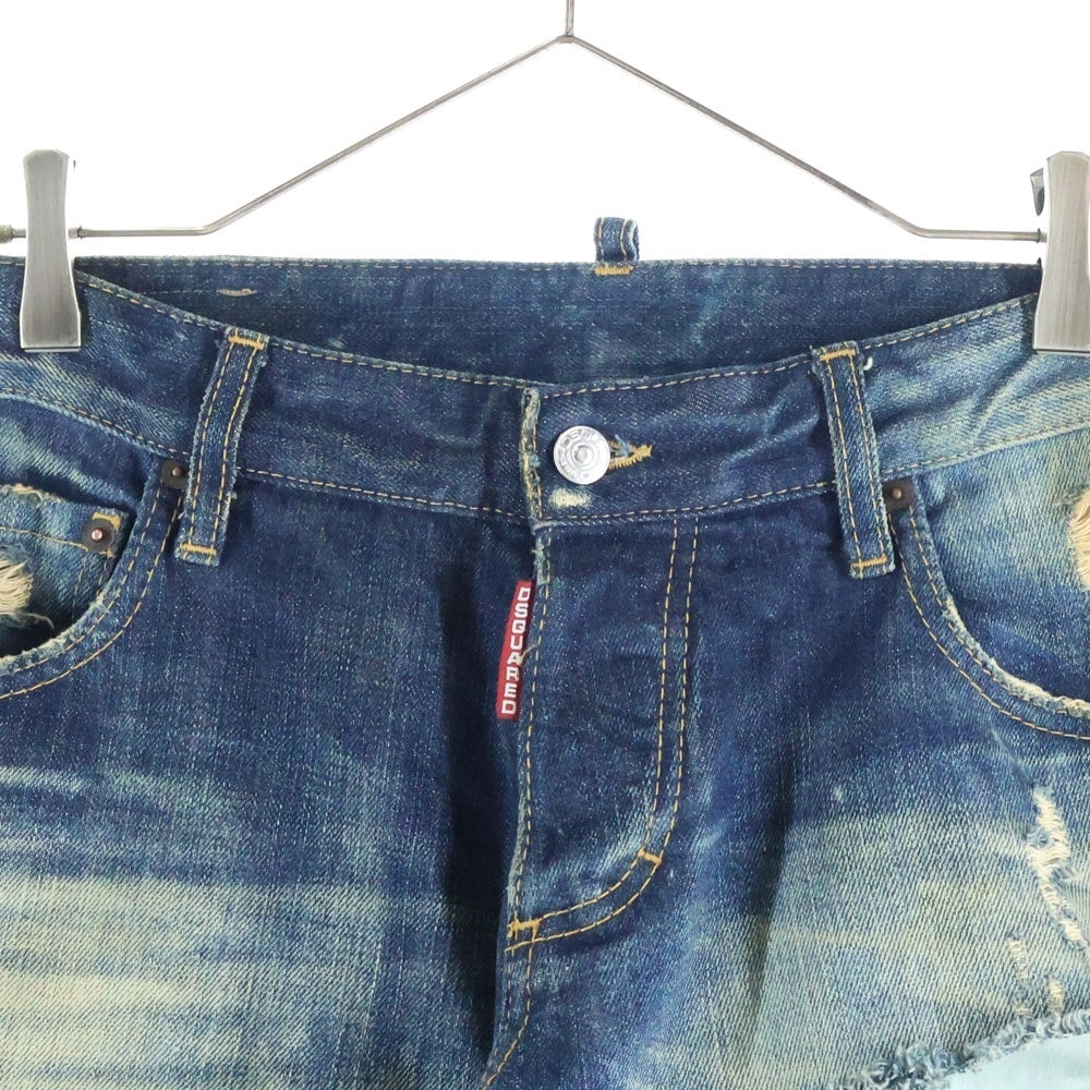 DSQUARED2(ディースクエアード) CLASSIC KENNY TWIST JEAN ボタンフライ クラッシュド ダメージ加工 スリムストレート デニムパンツ インディゴ