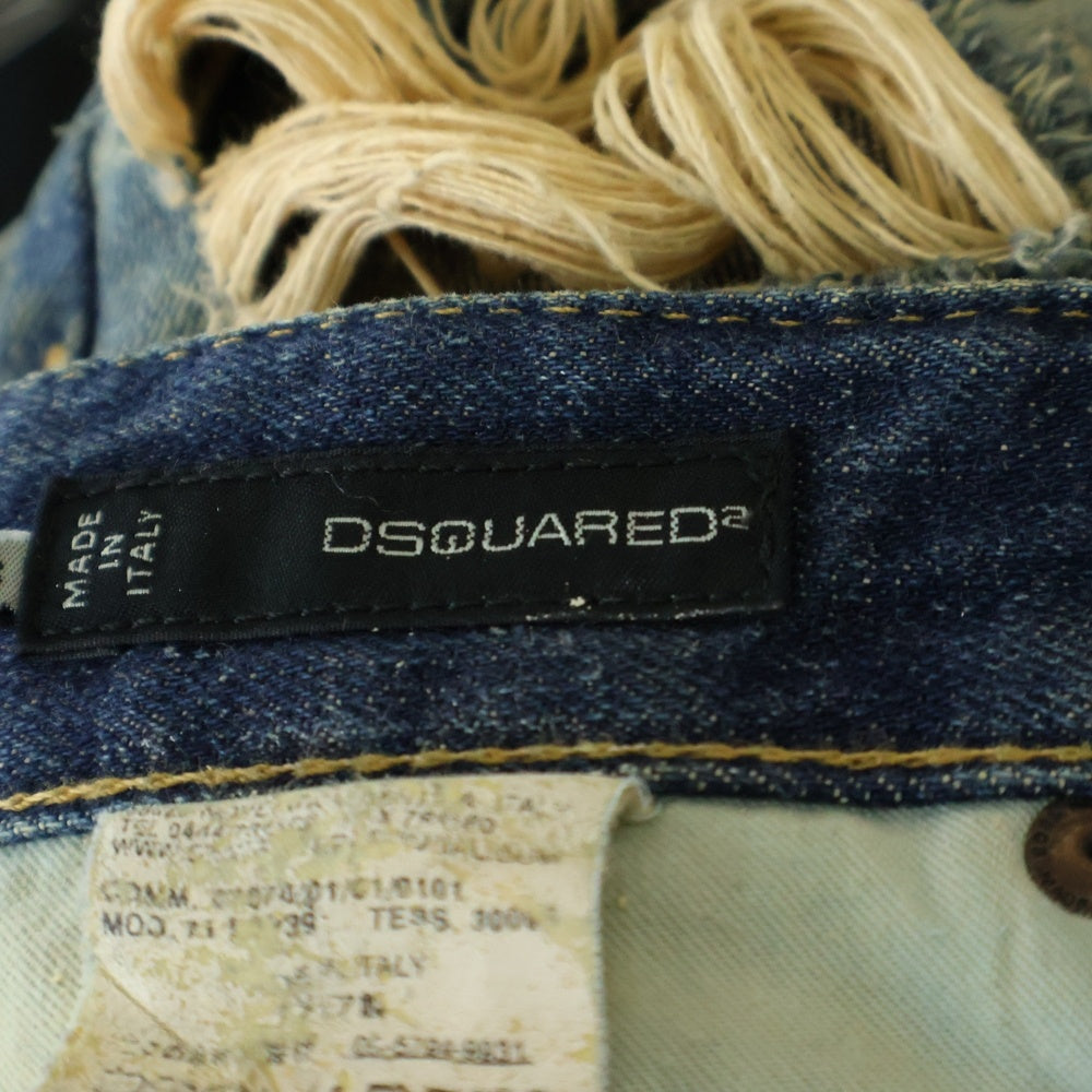 DSQUARED2(ディースクエアード) CLASSIC KENNY TWIST JEAN ボタンフライ クラッシュド ダメージ加工 スリムストレート デニムパンツ インディゴ