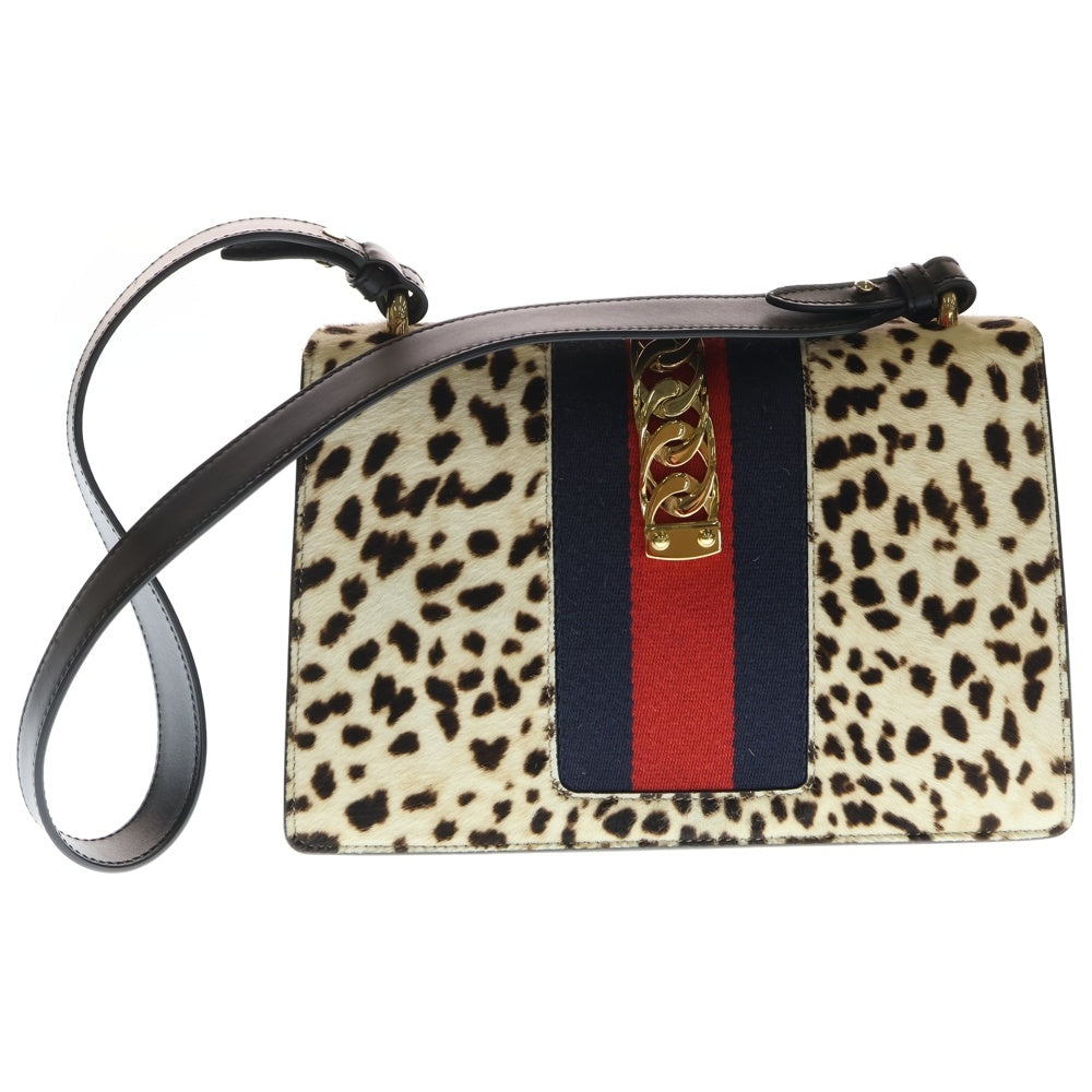 GUCCI(グッチ) シェリーライン シルヴィ ハラコレザー レオパード ショルダーバッグ ベージュ/ブラック 421882 レディース