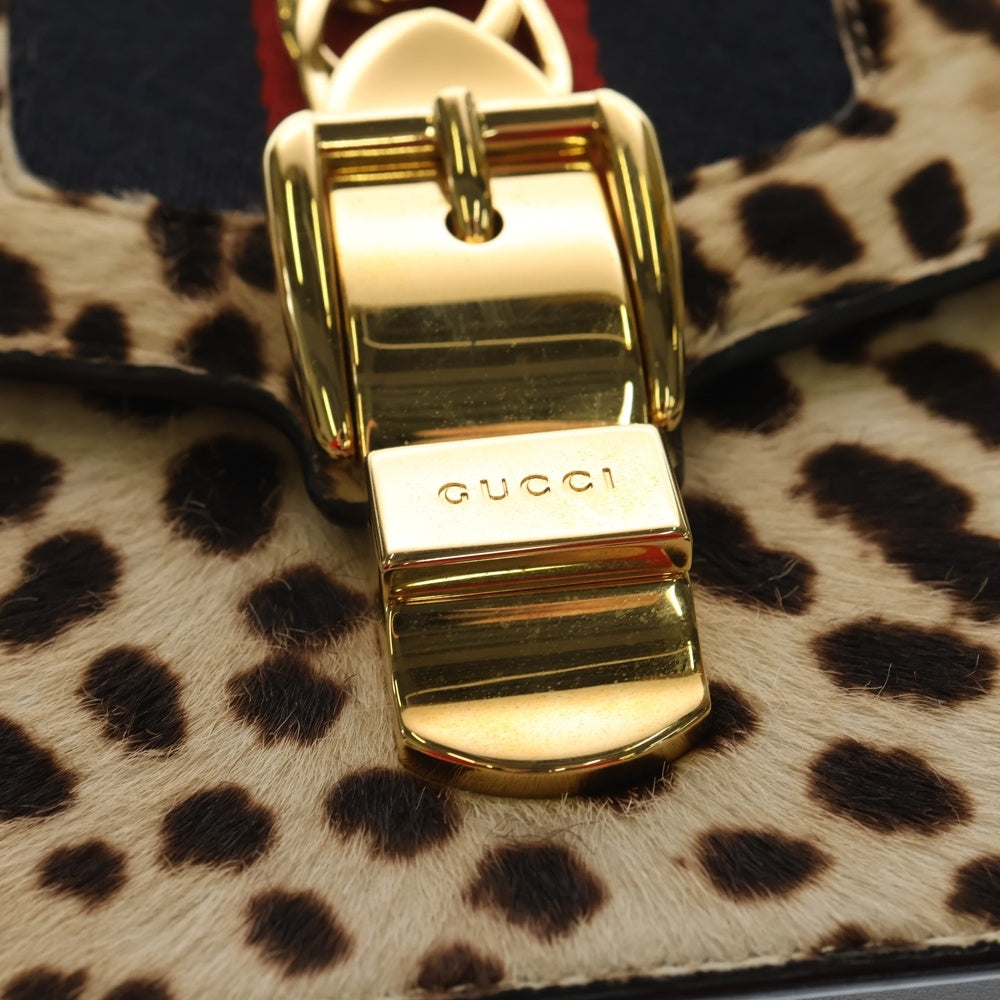 GUCCI(グッチ) シェリーライン シルヴィ ハラコレザー レオパード ショルダーバッグ ベージュ/ブラック 421882 レディース