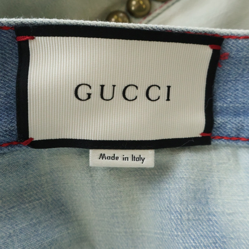 GUCCI(グッチ) Flower Embroidered Studded Denim Skirt フラワー刺繍 スタッズ デニムスカート インディゴ レディース