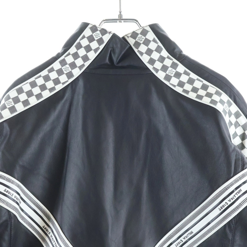LOUIS VUITTON(ルイヴィトン) 22SS LVライン ダミエ ラムレザー レーシング トラック シングルライダース レザージャケット ブラック RM221 I85 HML61E