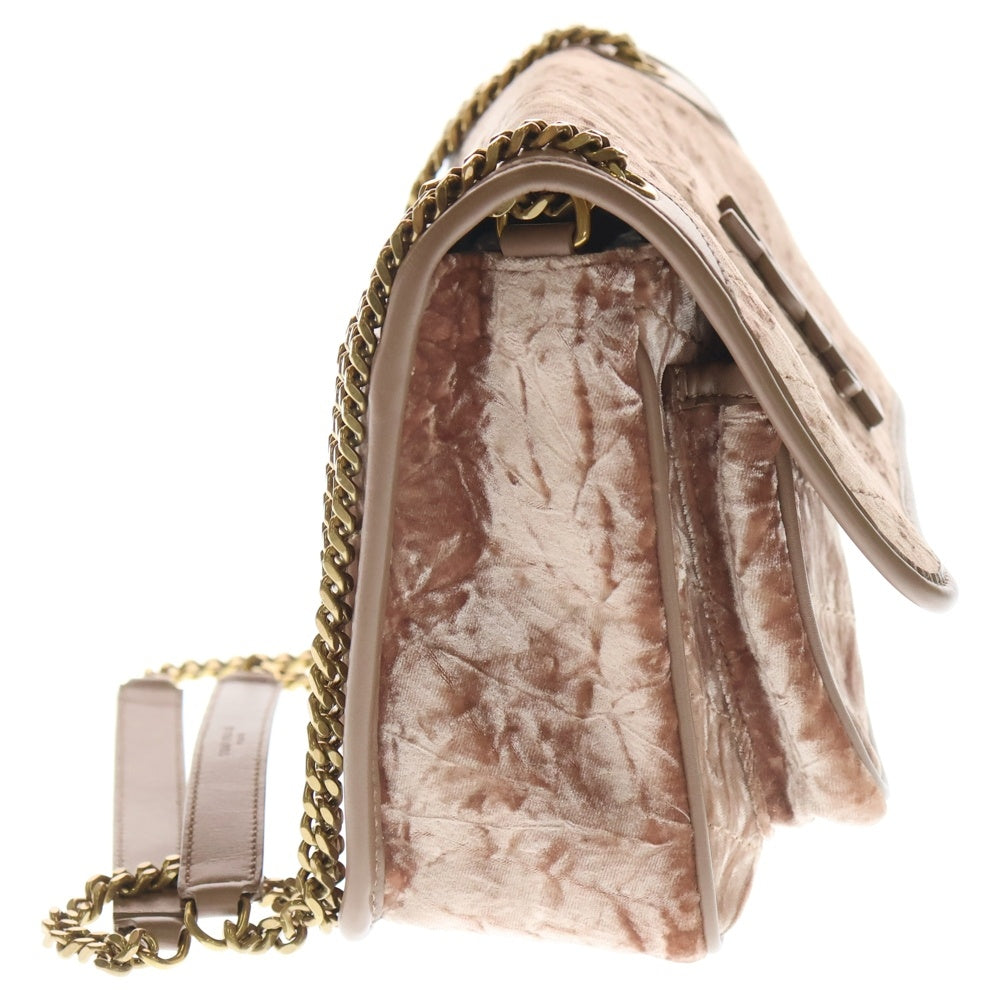 SAINT LAURENT PARIS(サンローランパリ) Niki Baby ニキ ベイビー ベルベット レザー チェーン フラップ ショルダーバッグ ピンク PLB633160 1022 レディース