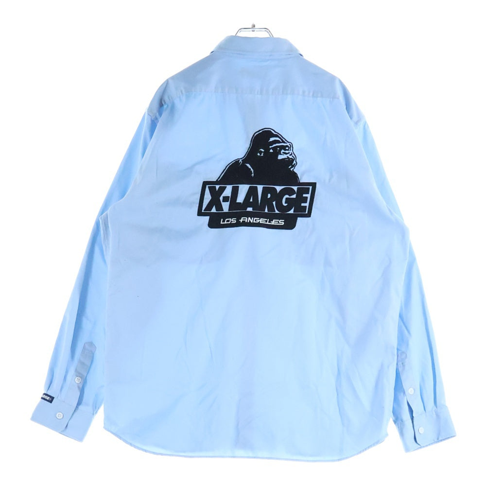 X-LARGE(エクストララージ) バックロゴ エンブロイダリー 裏地メッシュポケット 長袖シャツ ブルー 01174402