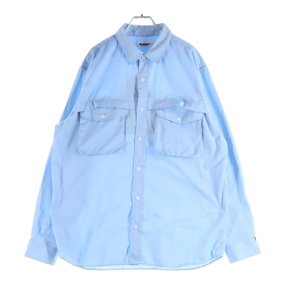 X-LARGE(エクストララージ) バックロゴ エンブロイダリー 裏地メッシュポケット 長袖シャツ ブルー 01174402