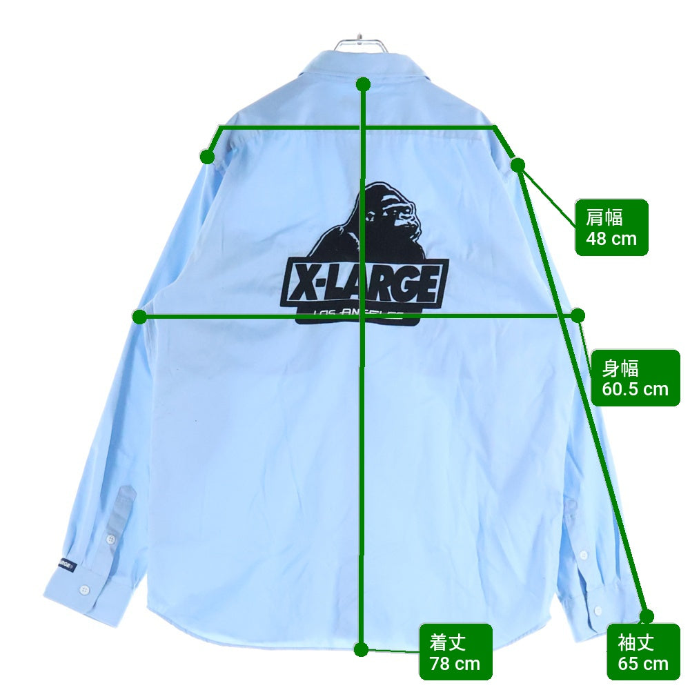 X-LARGE(エクストララージ) バックロゴ エンブロイダリー 裏地メッシュポケット 長袖シャツ ブルー 01174402
