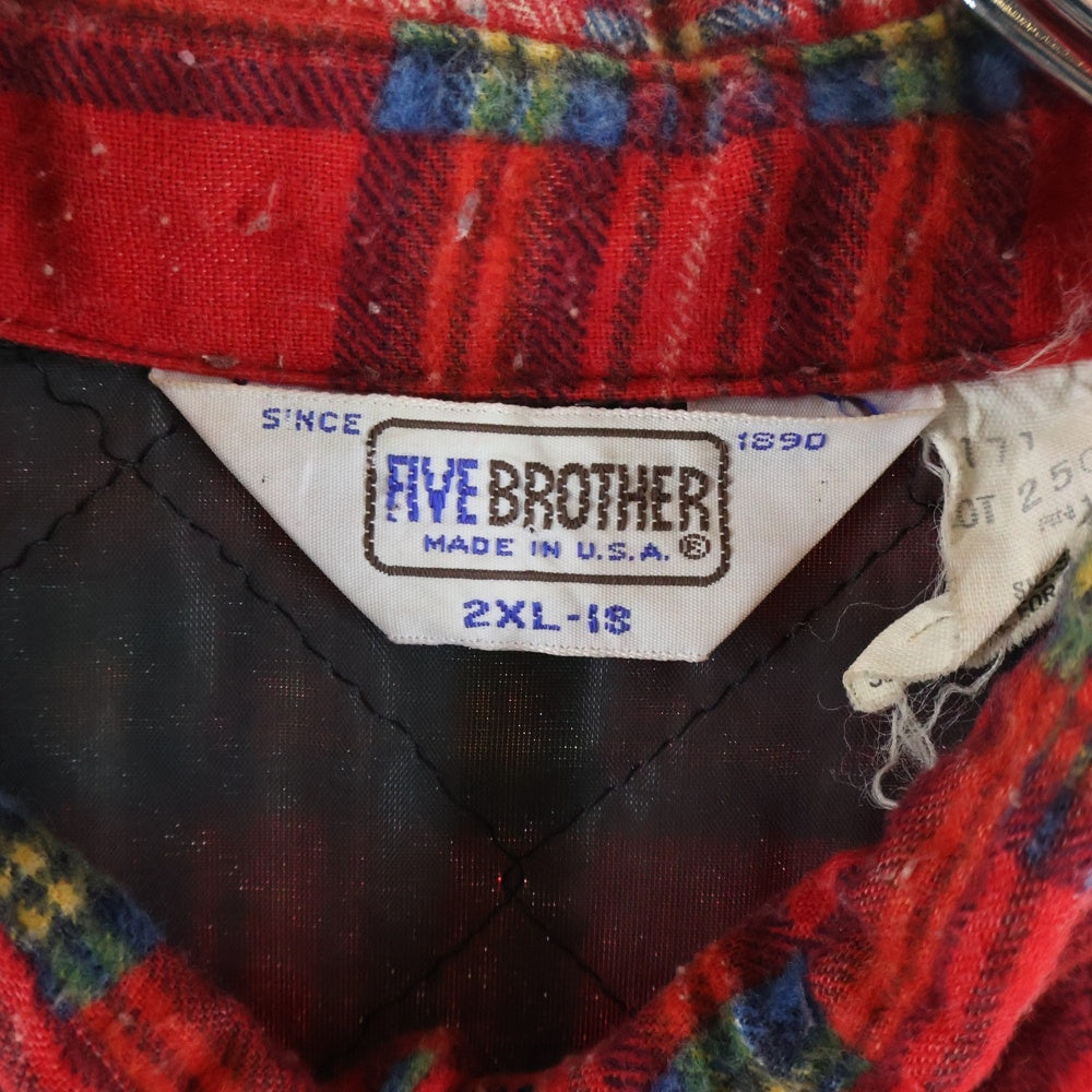 FIVE BROTHERS(ファイブブラザー) 70-80S VINTAGE 裏地キルティング タータンチェック フランチネル 長袖シャツ レッド