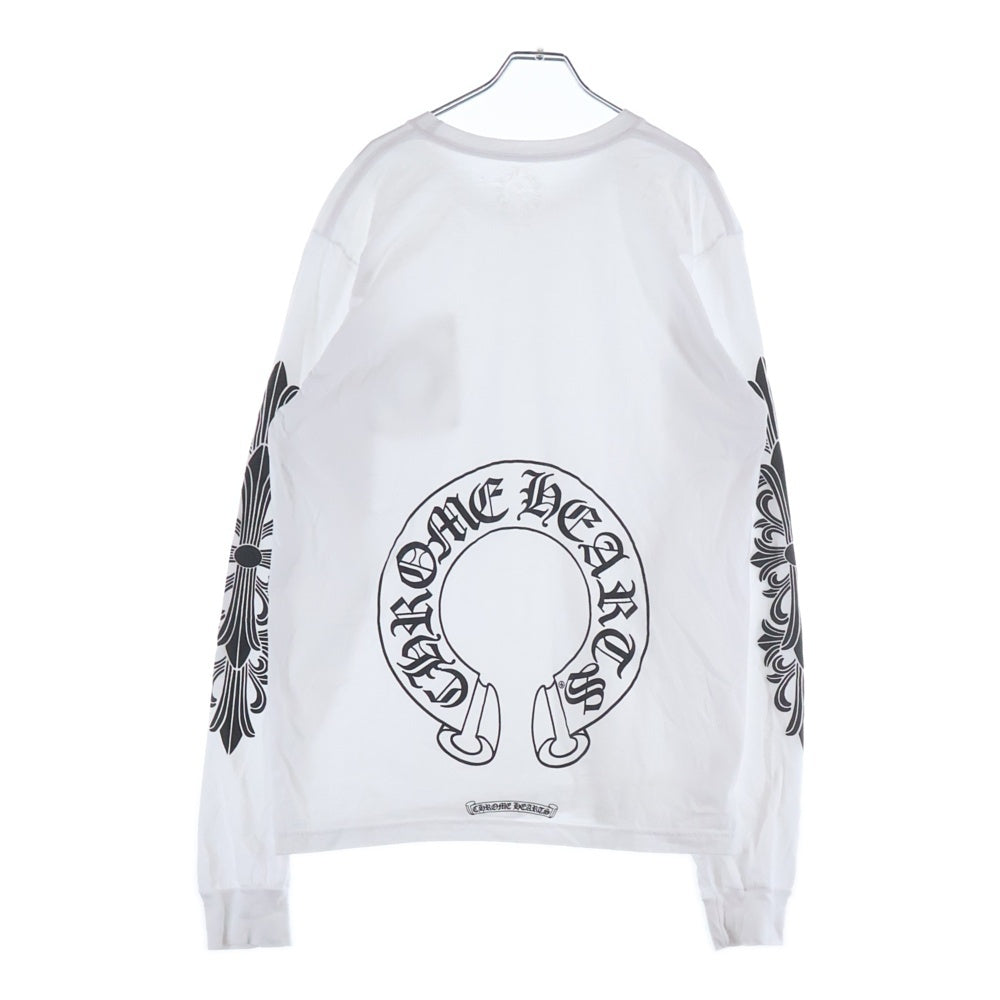 CHROME HEARTS(クロムハーツ) FLRL CRS HORSESHOE L/S バックホースシュー 袖フローラル ロングスリーブ 長袖Tシャツ カットソー ホワイト