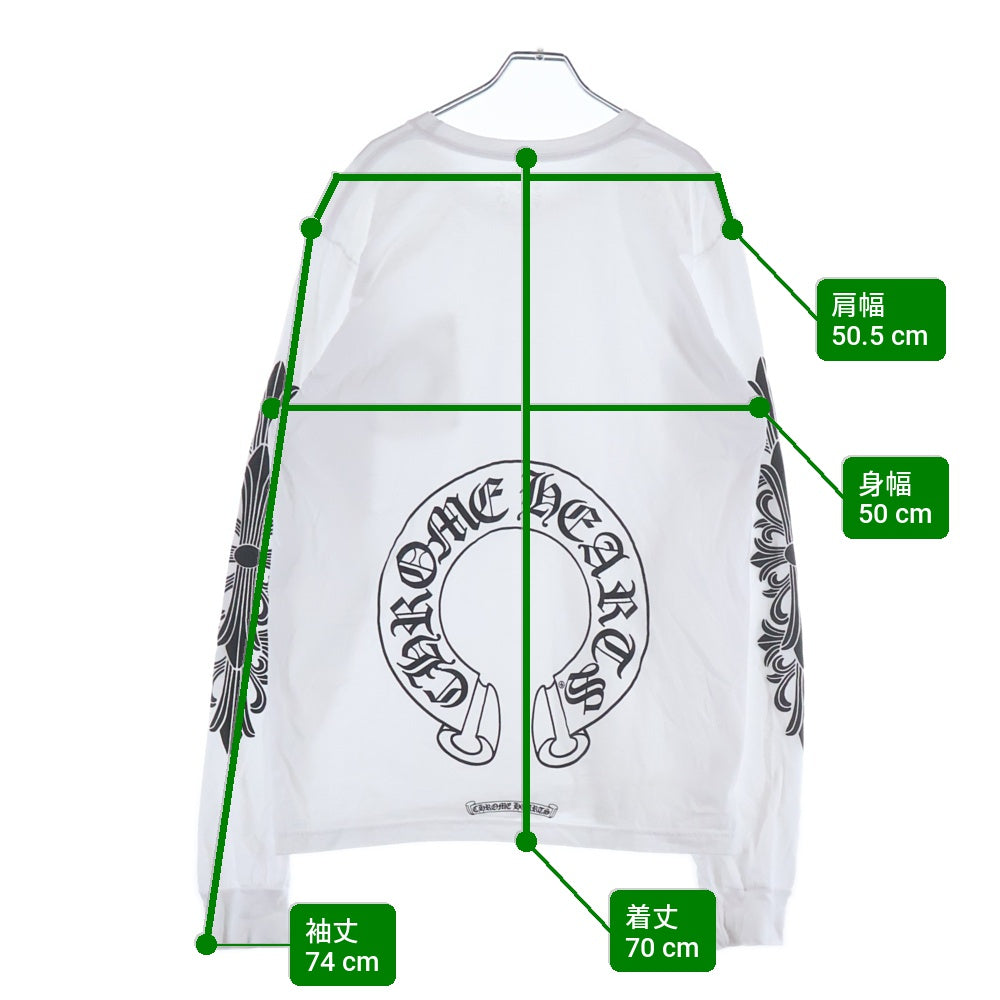 CHROME HEARTS(クロムハーツ) FLRL CRS HORSESHOE L/S バックホースシュー 袖フローラル ロングスリーブ 長袖Tシャツ カットソー ホワイト