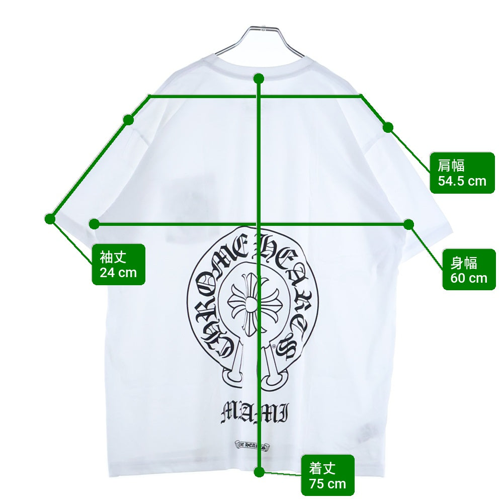 CHROME HEARTS(クロムハーツ) Miami Horseshoe S/S Tee マイアミ限定 バック ホースシュー クルーネック半袖Tシャツカットソー ホワイト