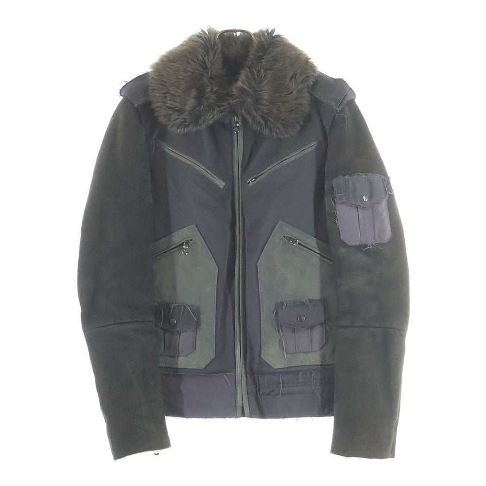 DOLCE & GABBANA(ドルチェアンドガッバーナ) 19AW Nylon field fur jacket ナイロン切り替え 裏地ファー ムートンレザー フライトジャケット カーキ G9L94Z G9N16