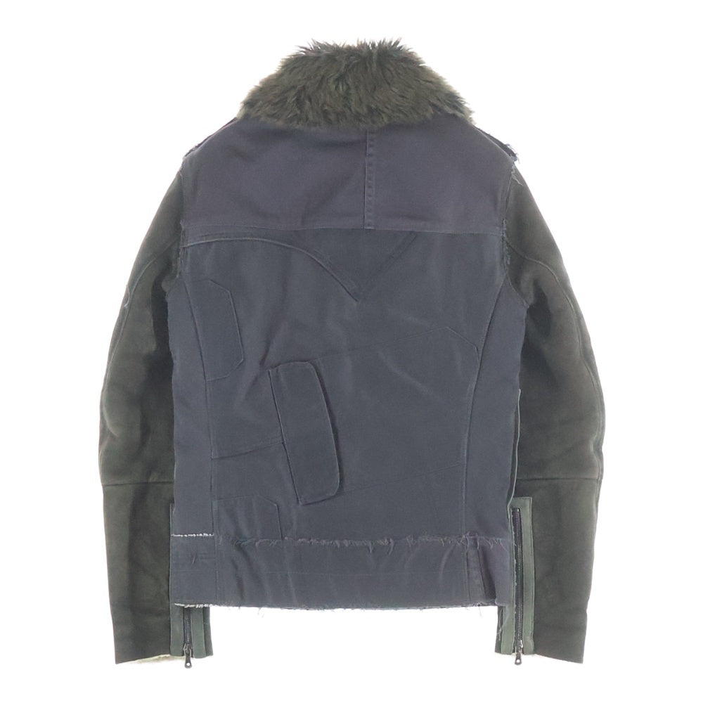 DOLCE & GABBANA(ドルチェアンドガッバーナ) 19AW Nylon field fur jacket ナイロン切り替え 裏地ファー ムートンレザー フライトジャケット カーキ G9L94Z G9N16