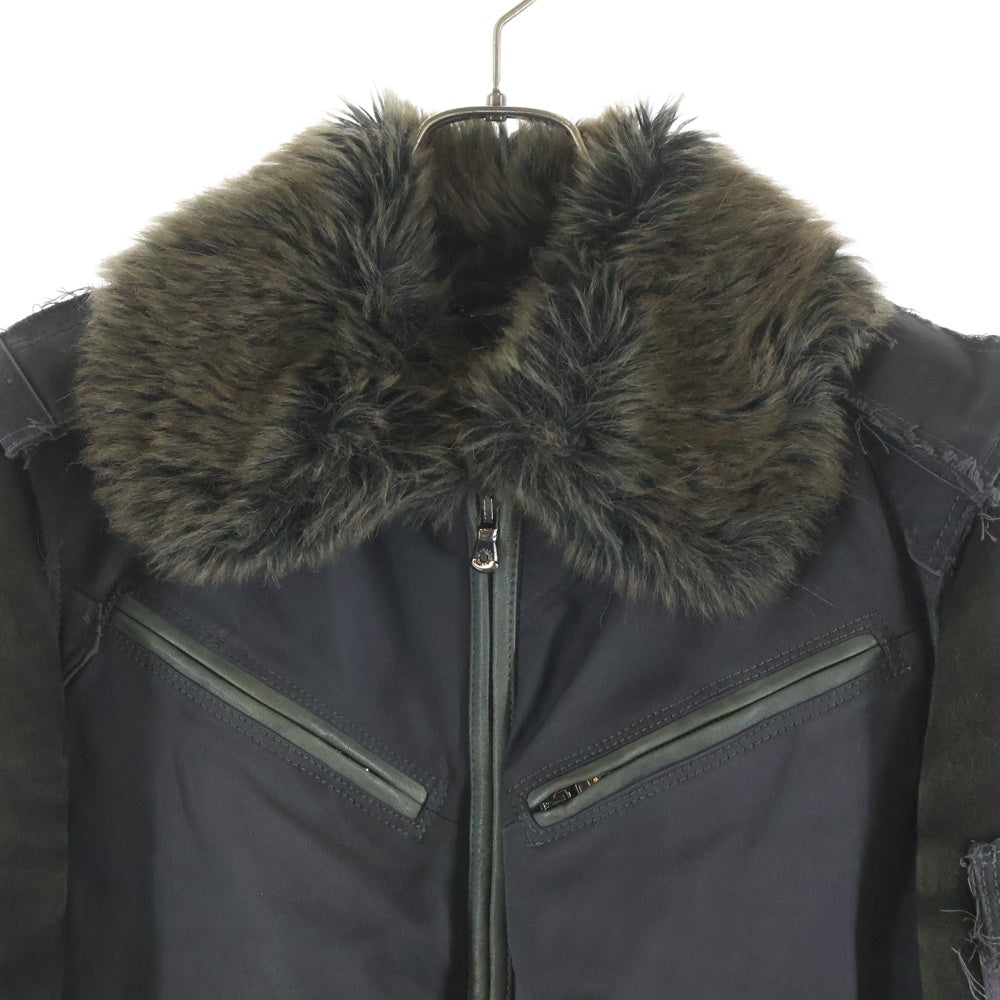 DOLCE & GABBANA(ドルチェアンドガッバーナ) 19AW Nylon field fur jacket ナイロン切り替え 裏地ファー ムートンレザー フライトジャケット カーキ G9L94Z G9N16