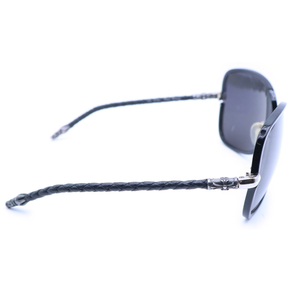 CHROME HEARTS(クロムハーツ) TAG-TEAM タグチーム レザーテンプル スクエアフレーム アイウェア サングラス 眼鏡 ブラック/シルバー BK-BKL