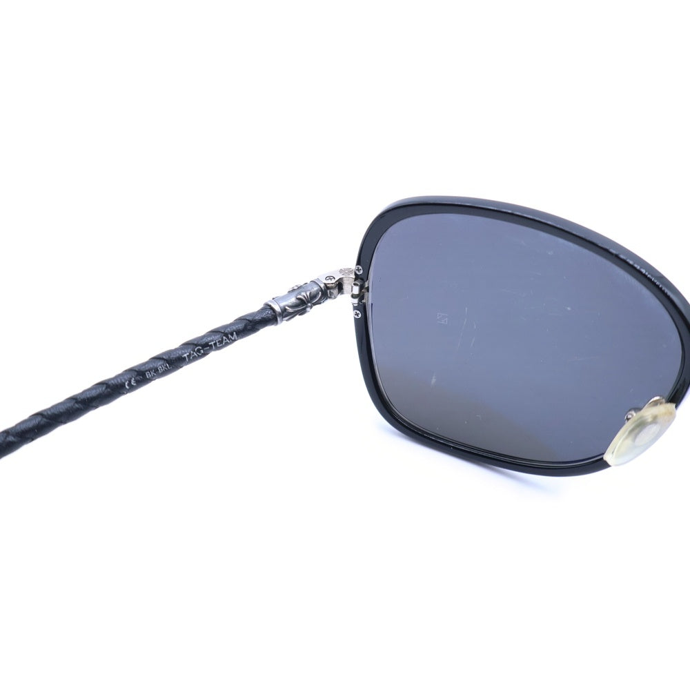 CHROME HEARTS(クロムハーツ) TAG-TEAM タグチーム レザーテンプル スクエアフレーム アイウェア サングラス 眼鏡 ブラック/シルバー BK-BKL