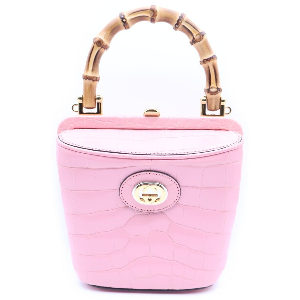GUCCI(グッチ) バンブー クロコダイル レザー ミニバケット 2WAY トップハンドルバッグ チェーンショルダーバッグ ピンク 616436 レディース