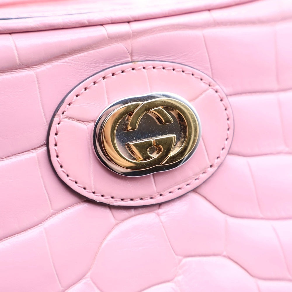 GUCCI(グッチ) バンブー クロコダイル レザー ミニバケット 2WAY トップハンドルバッグ チェーンショルダーバッグ ピンク 616436 レディース