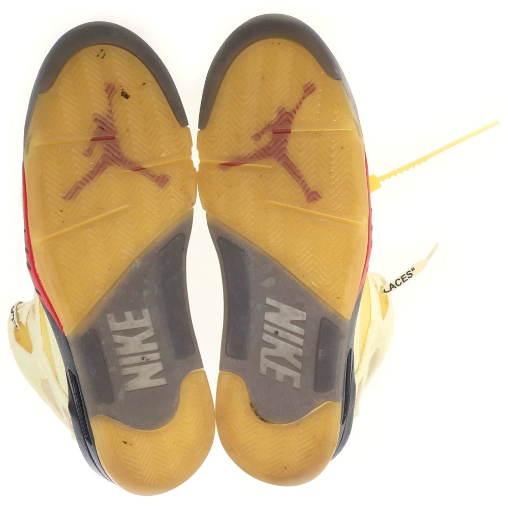 NIKE(ナイキ) ×OFF WHITE AIR JORDAN5 SAIL オフホワイト エアジョーダン5 セイル ハイカットスニーカー ホワイト/イエロー US10.5/28.5cm DH8565-100