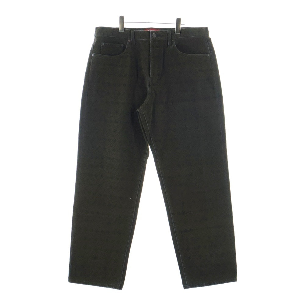 SUPREME(シュプリーム) 24AW Flocked Loose Fit Jean モノグラム 総柄 フロックドルーズフィットジーン ボタンフライ ワイドパンツ ブラウン
