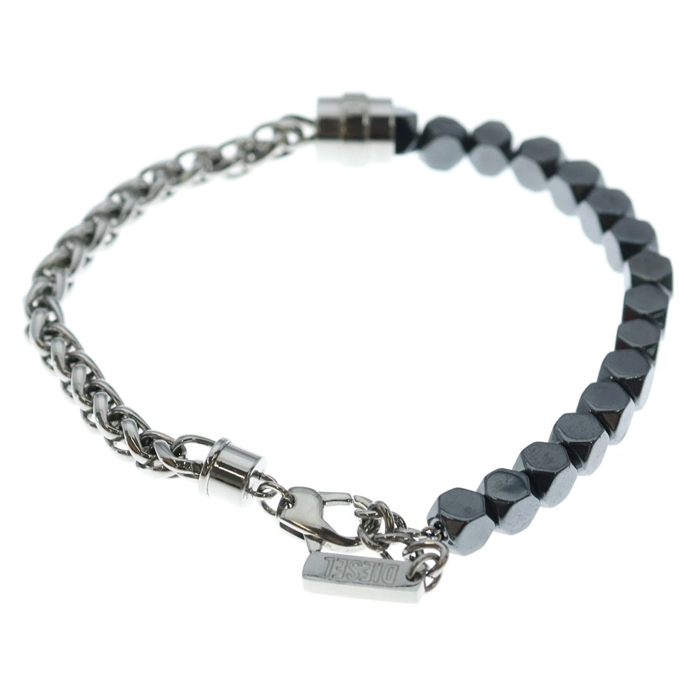 DIESEL(ディーゼル) Stainless Steel And Hematite Beaded Bracelet ステンレス ツートーン ビーズブレスレット シルバー/ブラック DX1647931