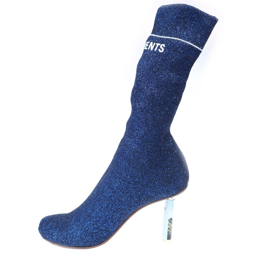VETEMENTS(ヴェトモン) Socks Ankle Boots ソックスアンクルブーツ ラメ ライターヒール ブルー レディース 16244