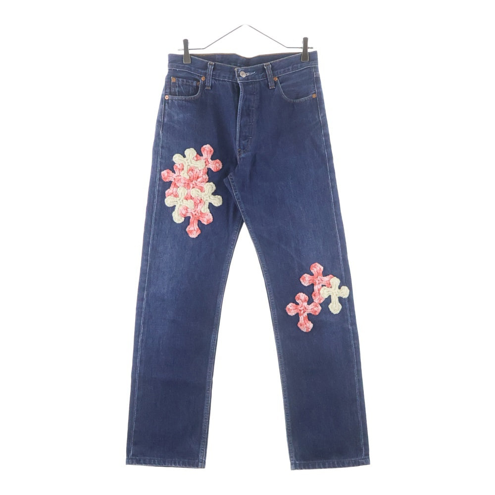 Y.A.R.N(ヤーン) 24AW 501 with 3D Cross Denim クロスニットパッチ デニム インディゴ/ピンク