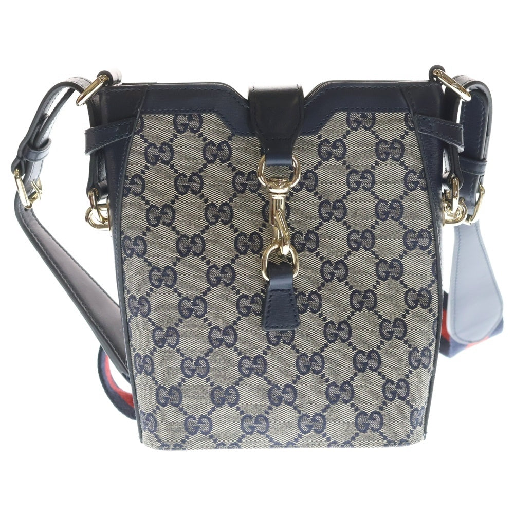GUCCI(グッチ) 24SS GG Canvas Small Bucket Crossbody Bag GGキャンバス ミニバケット レザー ショルダーバッグ ベージュ/ネイビー 782919 レディース