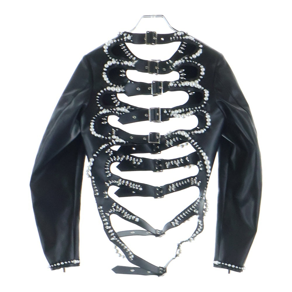 NOIR KEI NINOMIYA(ノワール ケイニノミヤ) 25SS Faux-Pearl Embellished Faux-Leather Jacket フェイクパールエンベリッシュフェイクレザージャケット ブラック 3O-J011 レディース