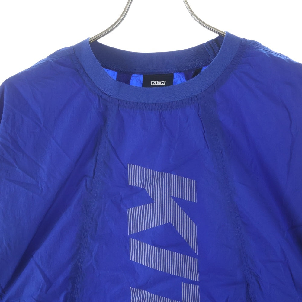 KITH(キス) 20SSPanelled Wrinkle Nylon L/S Pullover パネルロゴ クルーネック ナイロントレーナー ブルー KH3692