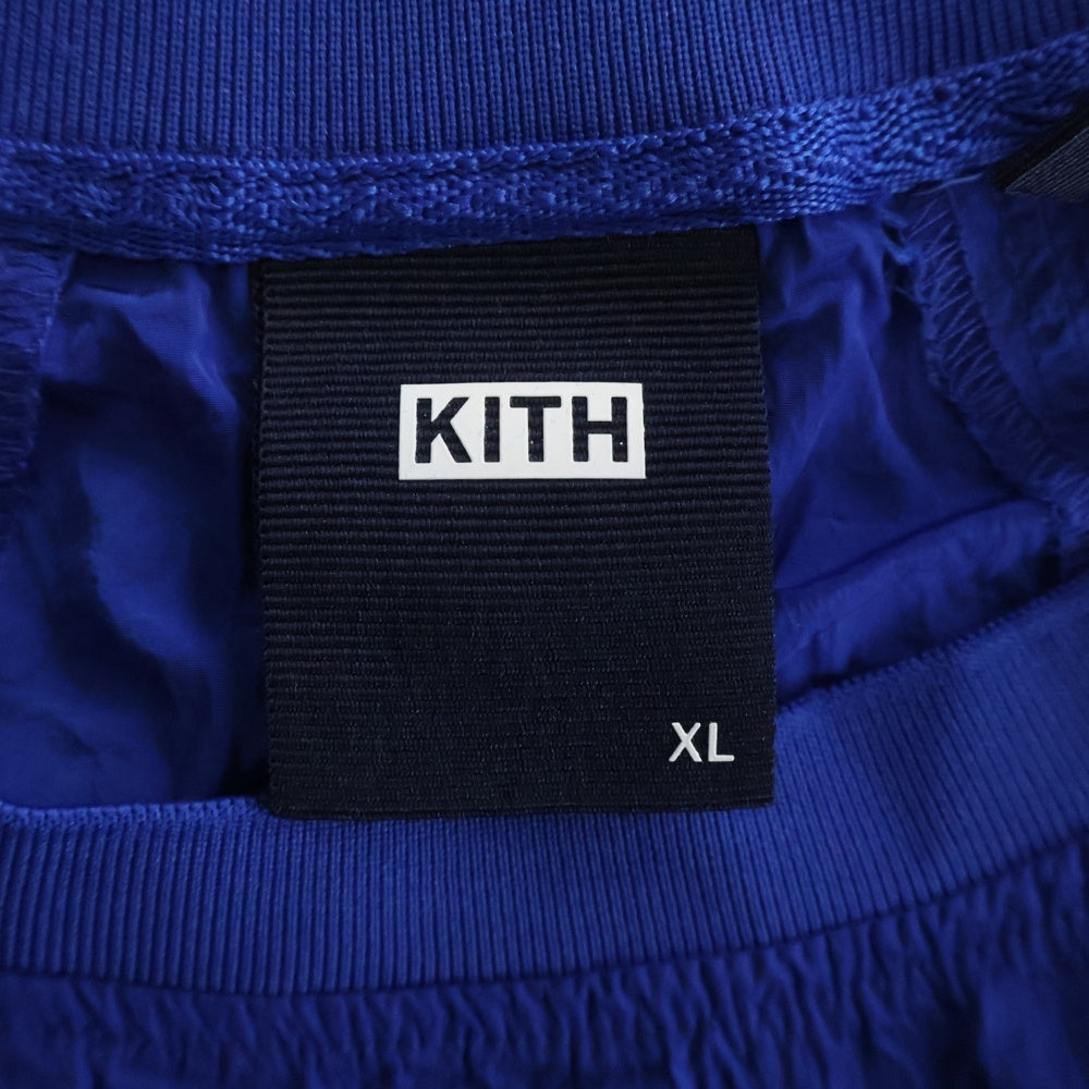 KITH(キス) 20SSPanelled Wrinkle Nylon L/S Pullover パネルロゴ クルーネック ナイロントレーナー ブルー KH3692