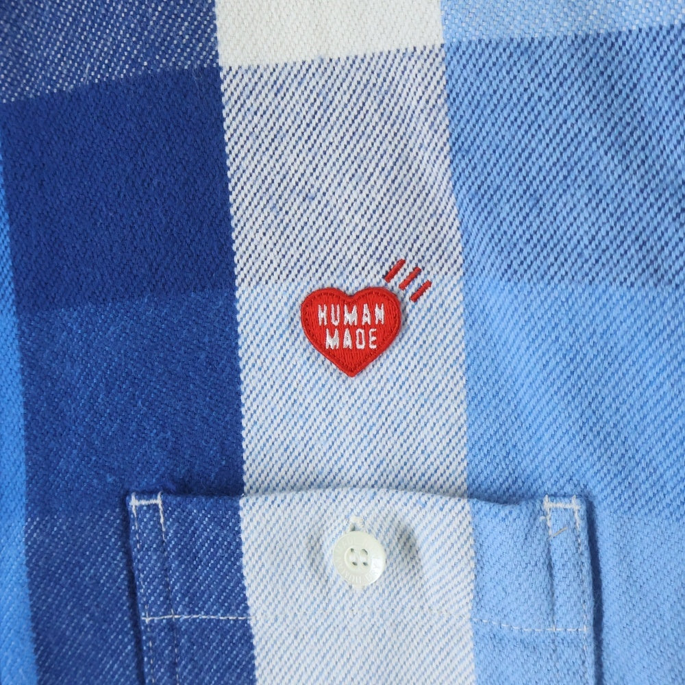 HUMAN MADE(ヒューマンメイド) Hmmd Check L/S Shirt ロゴエンブロイダリー フランネル 長袖シャツ ブルー