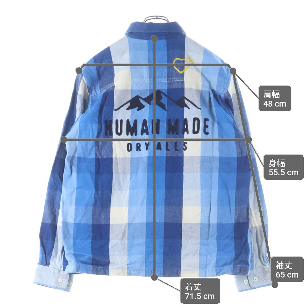 HUMAN MADE(ヒューマンメイド) Hmmd Check L/S Shirt ロゴエンブロイダリー フランネル 長袖シャツ ブルー