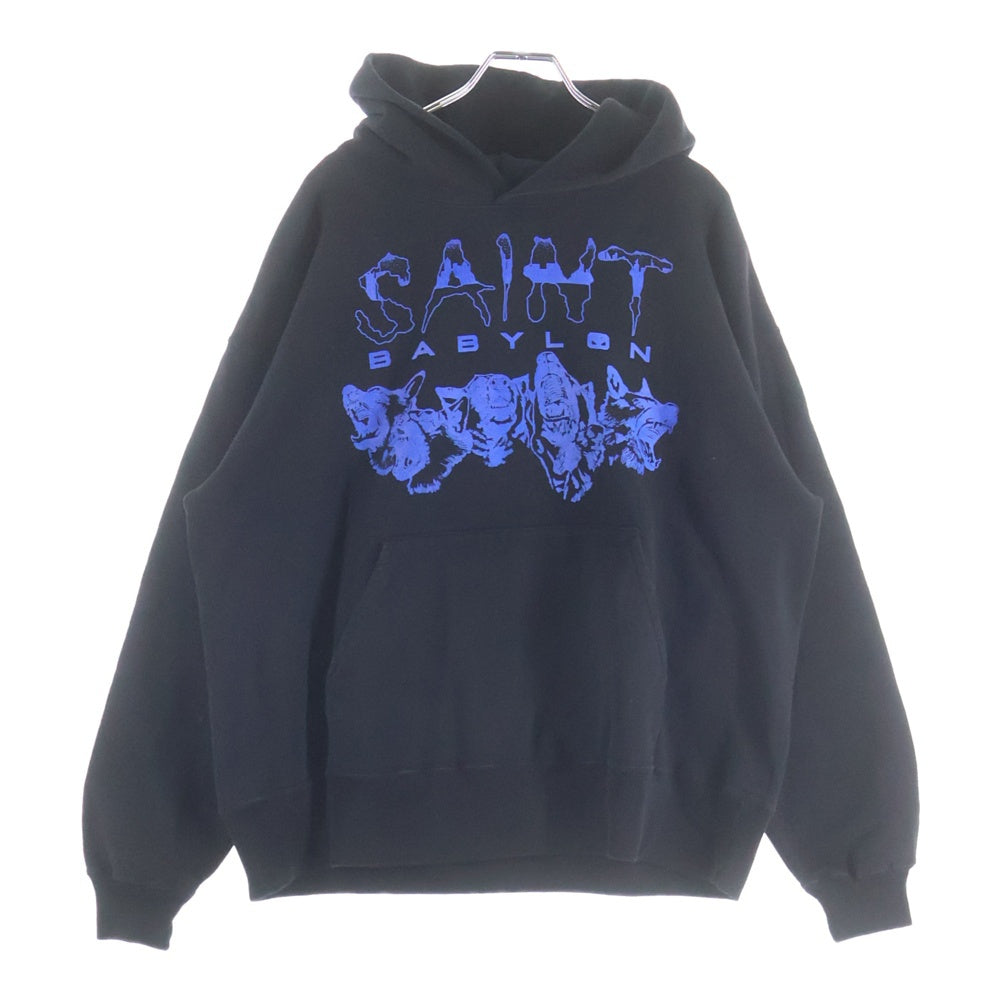 SAINT MICHAEL(セントマイケル) 25AW BABYLON HOODIE ロゴプリント バビロン プルオーバースウェットパーカーフーディー ブラック SM-HR1-0000-C50